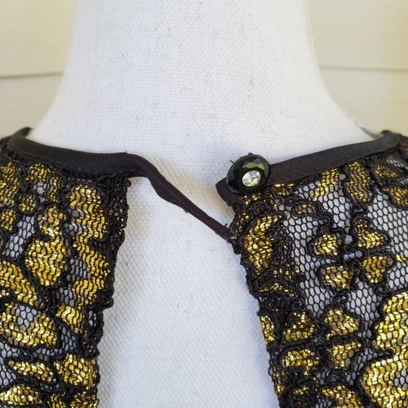 Vintatge 80s Union Made shimmery gold and black dress with drop waist - Picture 5 of 8